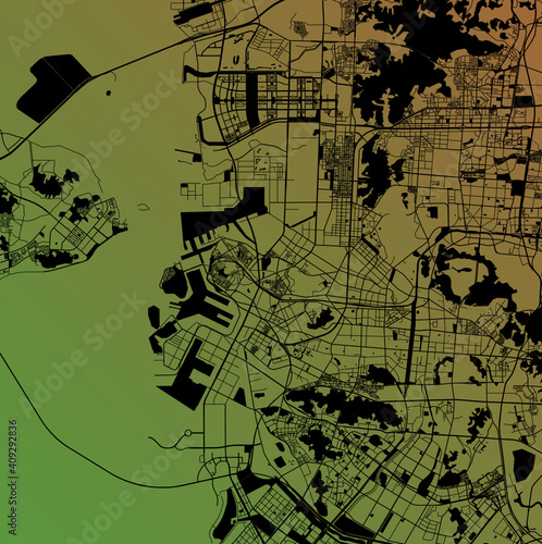 Incheon, Inch'on-gwangyoksi, South Korea(KOR) - Urban vector megacity map with parks, rail and roads, highways, minimalist town plan design poster, city center, downtown, transit network