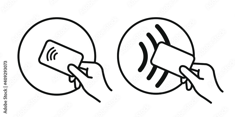 Contactless payment, credit card and hand tap pay wave logo. Vector wireless NFC and contactless pay pass icon set. Vector illustration. Contactless payment, credit card and hand tap pay wave logo. Vector wireless NFC and contactless pay pass icon set. Vector illustration.