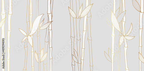 Fototapeta Naklejka Na Ścianę i Meble -  Luxury wallpaper design with Golden bamboo and natural background Japanese pattern design for wall arts, fabric, prints vector.