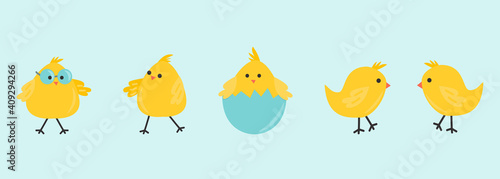 Set of Easter with cute chickens. Perfect for holiday decoration, greeting cards, scrapbooking, party invitation, poster, sticker. Cartoon illustration