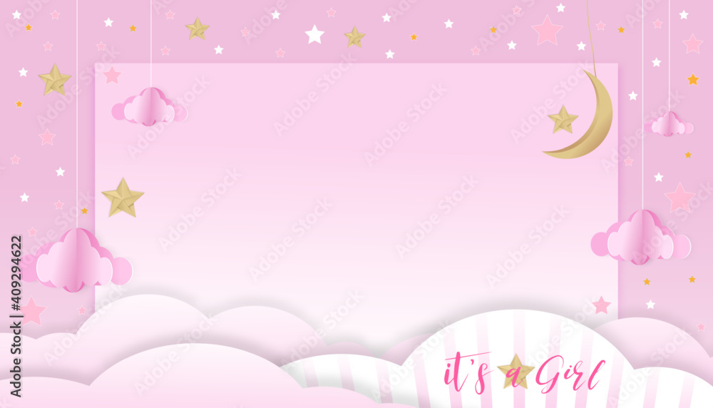 Vector illustration for baby girl shower card on pink background,Paper ...