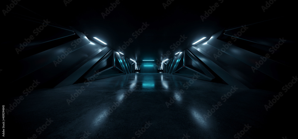 Sci Fi Neon Glowing Blue White Led Alien Spaceship Corridor Tunnel ...
