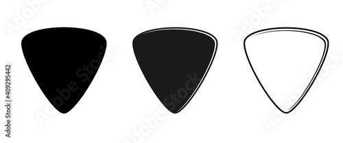 Guitar Picks Icon Vector Set Black Silhouette and Outline Isolated on Whiite