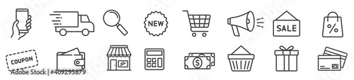 Online shopping icons set in line style, payment elements vector illustration