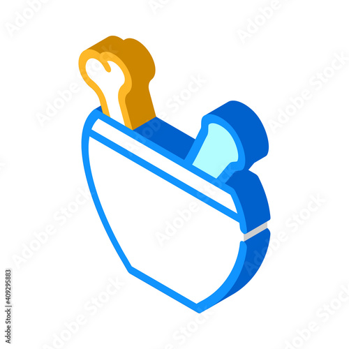 mortar with bone isometric icon vector illustration