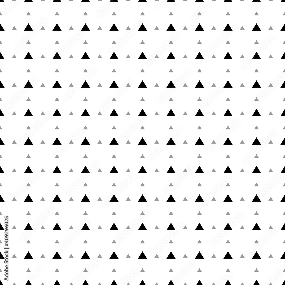 Square seamless background pattern from geometric shapes are different sizes and opacity. The pattern is evenly filled with black triangle symbols. Vector illustration on white background