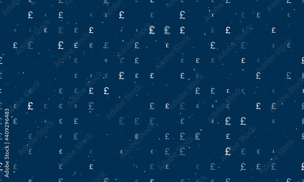 Seamless background pattern of evenly spaced white pound symbols of different sizes and opacity. Vector illustration on dark blue background with stars Seamless background pattern of evenly spaced white pound symbols of different sizes and opacity. Vector illustration on dark blue background with stars