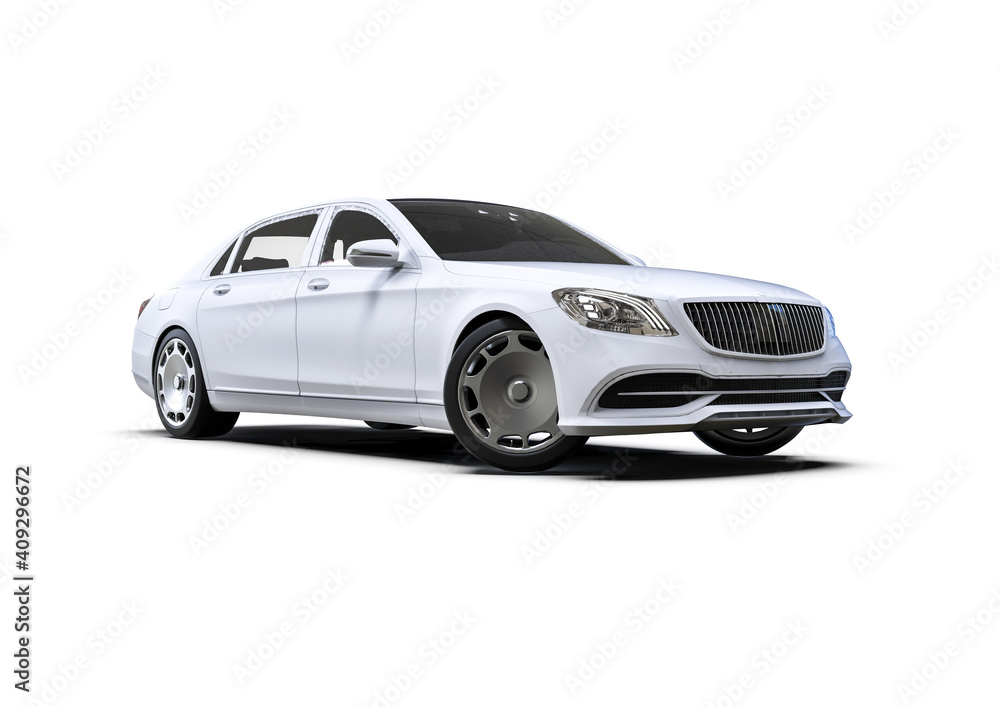 3D render image representing a high class limousine in white 