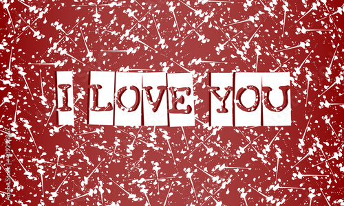 white and red stained background design with word I love you in the center with gradient effect.