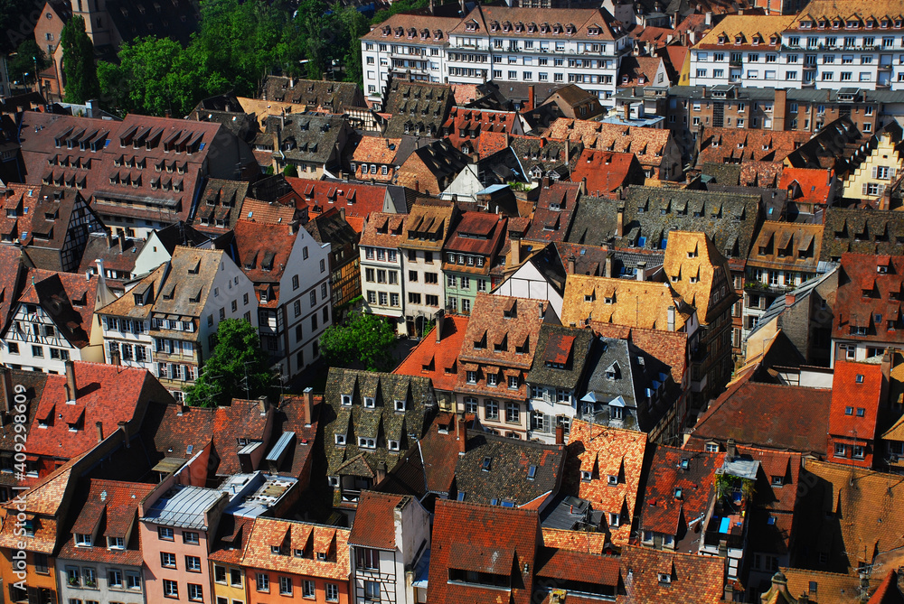 Summer view of authentic houses in the French city of Strasbourg in Alsace province.