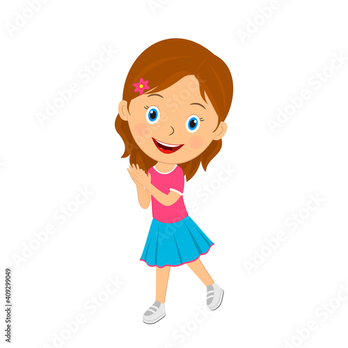 cute cartoon girl clap her hands