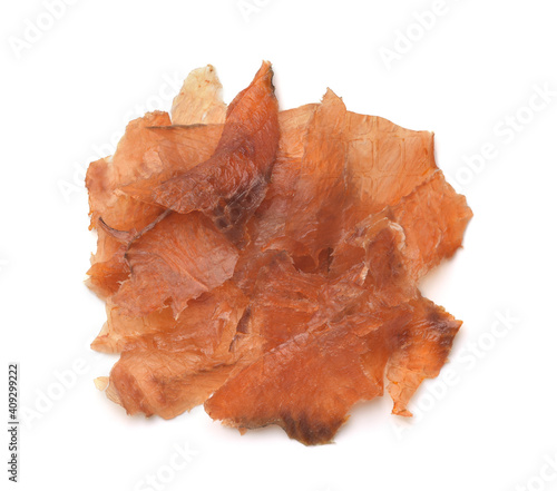 Top view of crispy dry smoked salmon chips