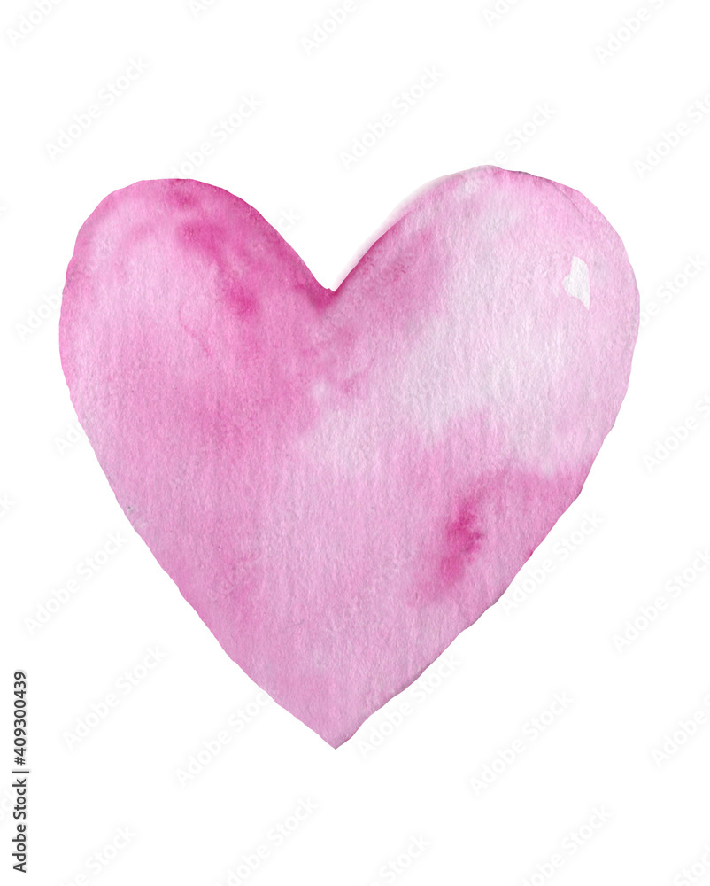 Watercolor painted pink heart, element for your design romance, graphic