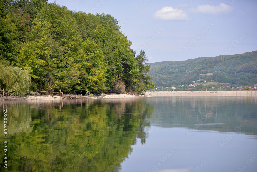 green forest reflecting in the luster of the lake green forest reflecting in the luster of the lake