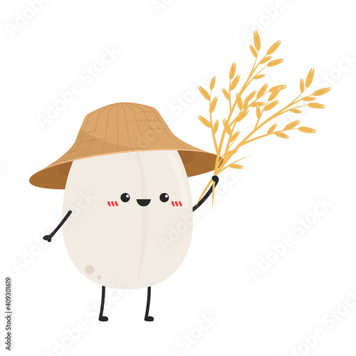 Rice character design. rice vector on white background. rice seed.