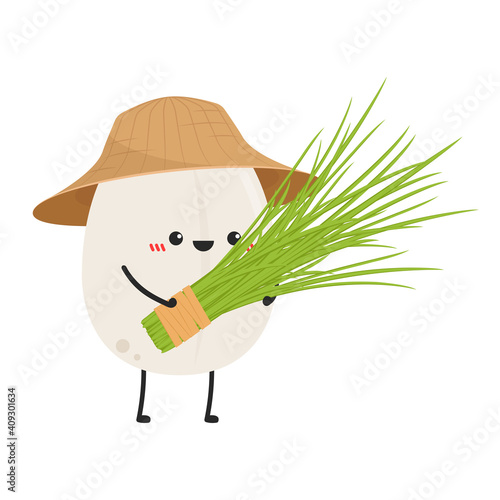 Rice character design. rice vector on white background. rice seed.