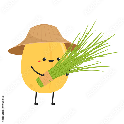 Rice character design. rice vector on white background. rice seed.