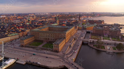 The famous Royal Palace in Gamla Stan, Stockholm during a spring sunset.