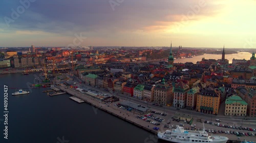 Gamla stan in Stockholm city on an cloudy sunset, Sweden