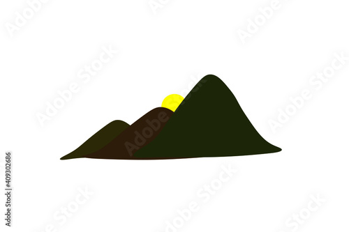 The sun that rises and sets among the mountains. Vector drawing.