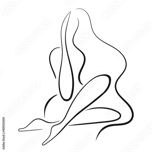 line art vector elegant highly stylized drawing of nude woman. can be used for the logo of various products, advertising of goods for women, linear tattoos, postcards, printing posters.