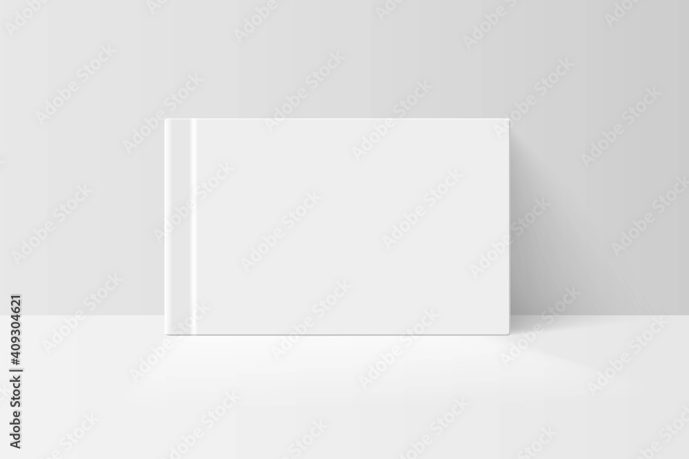 Booklet or notebook mock up. Blank white cover of book vector illustration. Softcover of white catalog, album or journal design presentation Booklet or notebook mock up. Blank white cover of book vector illustration. Softcover of white catalog, album or journal design presentation