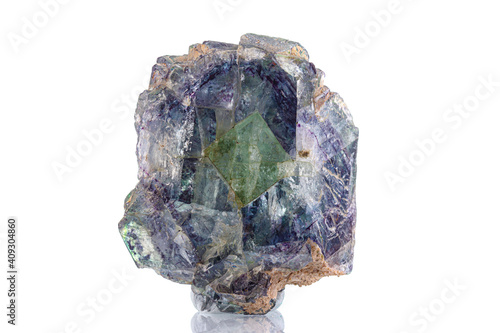 macro mineral stone fluorite on a white background