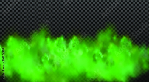 Green stink bad smell, smoke or poison gases,chemical toxic vapour.Vector realistic set of stench breath or sweat odor isolated on transparent checkered background.