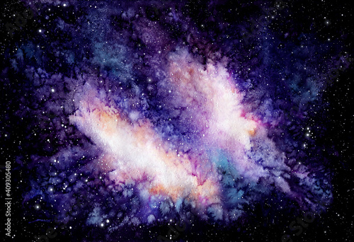 Fototapeta Naklejka Na Ścianę i Meble -  Watercolor Galaxy and Outer Space Glow