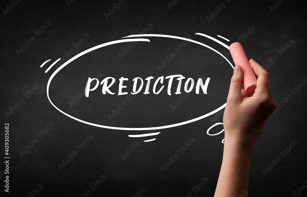 Hand drawing PREDICTION inscription with white chalk on blackboard, education concept Hand drawing PREDICTION inscription with white chalk on blackboard, education concept