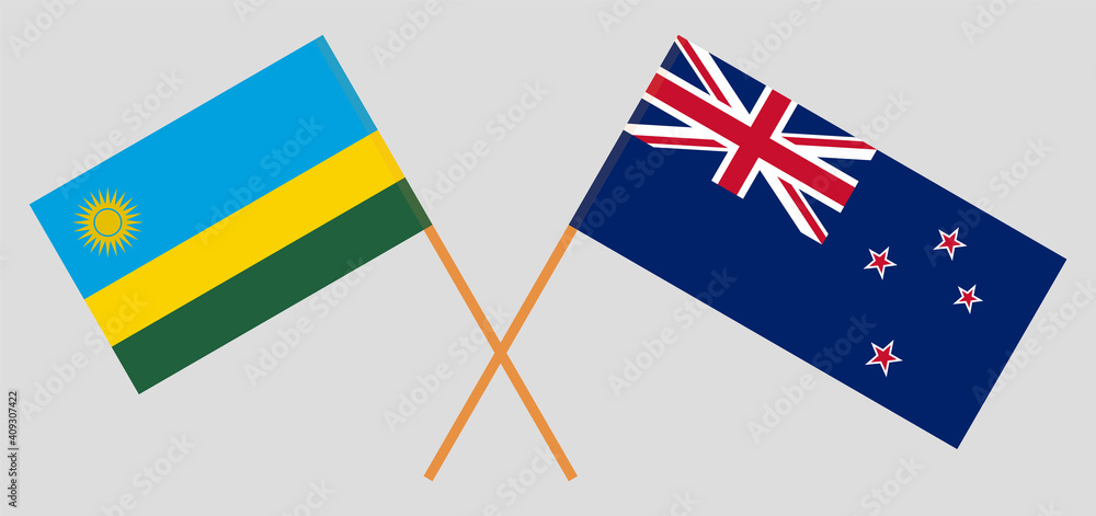Crossed flags of Rwanda and New Zealand