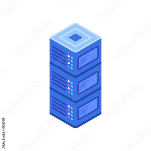 Vector illustration of computer servers. Isometric servers icon illustration. Sever network computer concepts.