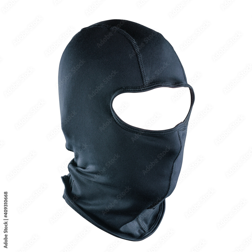 Black full face mask three quarters view isolated with clipping path