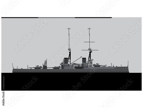 HMS BELLEROPHON 1909. Royal Navy battleship. Vector image for illustrations and infographics.