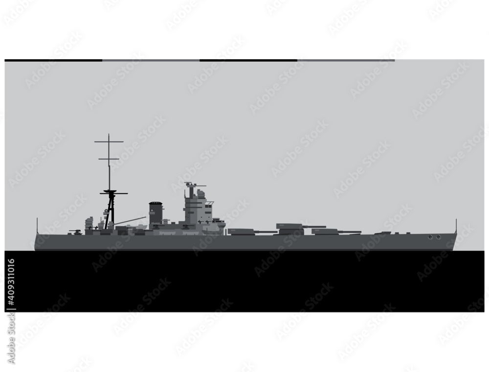 Fototapeta premium HMS NELSON 1927. Royal Navy battleship. Vector image for illustrations and infographics.