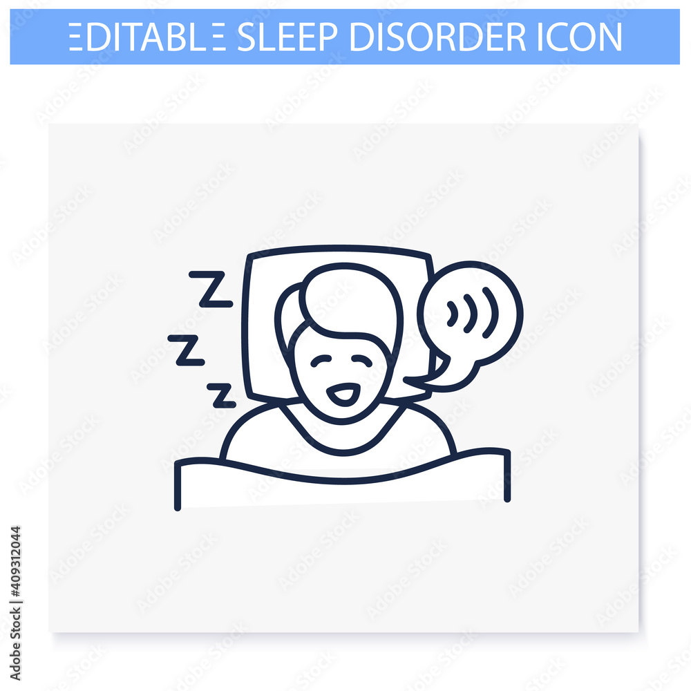 Sleep talking line icon. Sleep disorder. Healthy sleeping concept. Sleep problems treatment. Dyssomnia. Stress. Health care. Isolated vector illustration. Editable stroke 