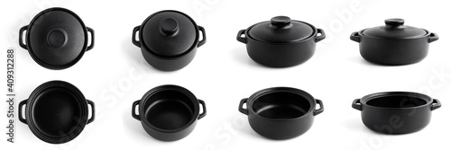 Black pot isolated on white background photo