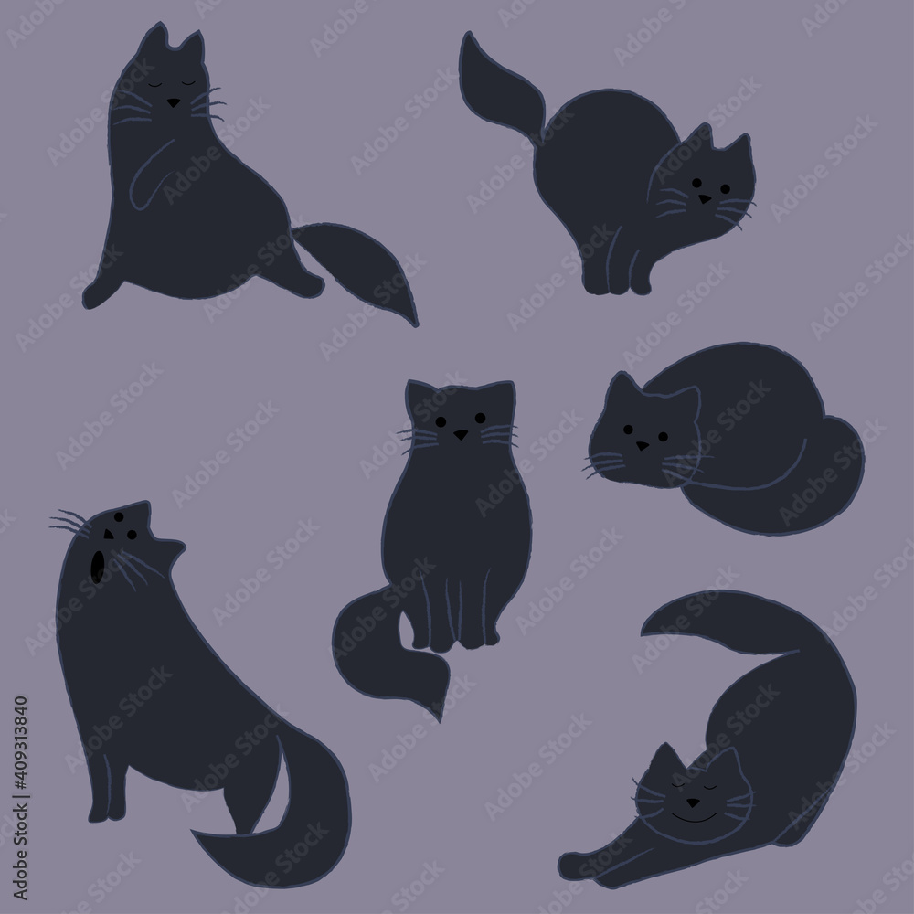 Obraz premium silhouettes of black cats on a gray background
