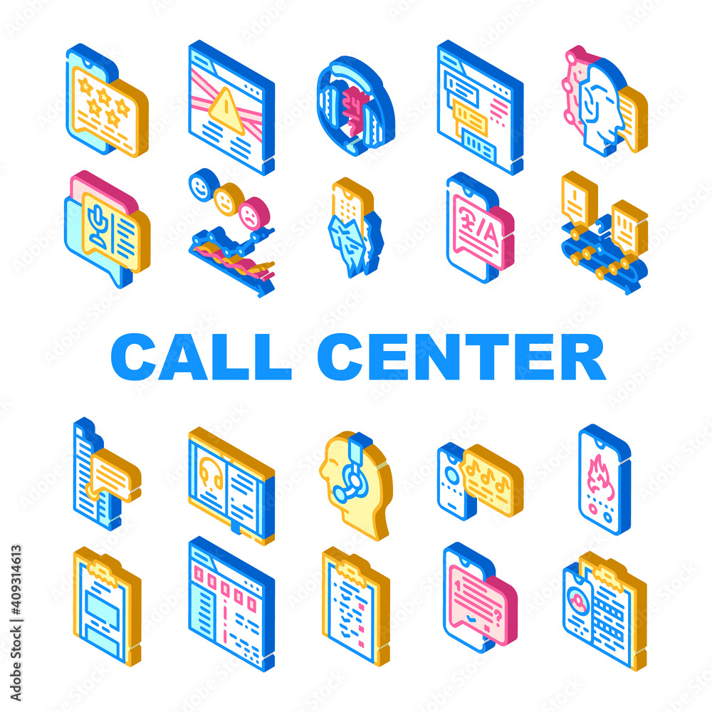 Call Center Service Collection Icons Set Vector