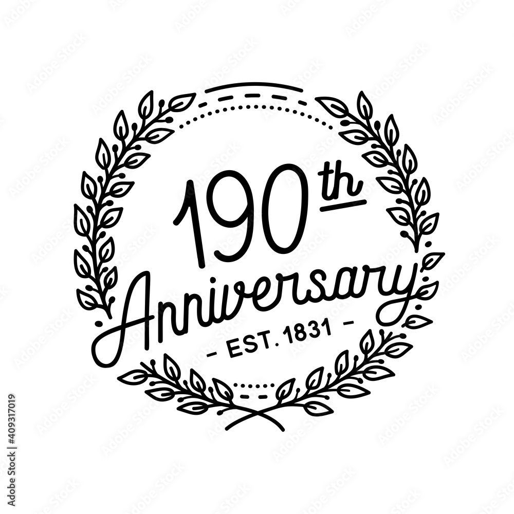 190 years anniversary celebrations design template. 190th logo. Vector and illustrations.