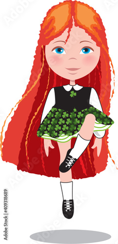 Young red-headed girl performs a traditional Irish stepdance