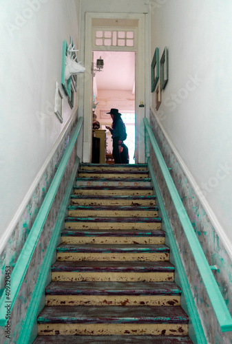 couple walking on stairs