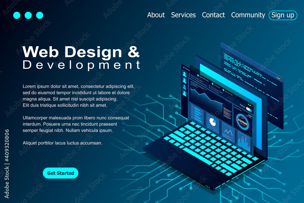 Web design and development vector isometric illustrations. web design ...