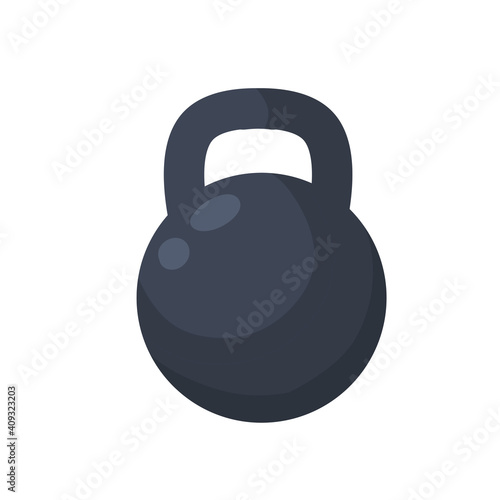 Weight. Black dumbbell. Equipment for sports and bodybuilding. Kettlebell for Strength Exercises. Flat cartoon illustration