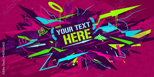 Colorful Cyberpunk Neon Abstract Graffiti Style Banner Vector Illustration Art Template
