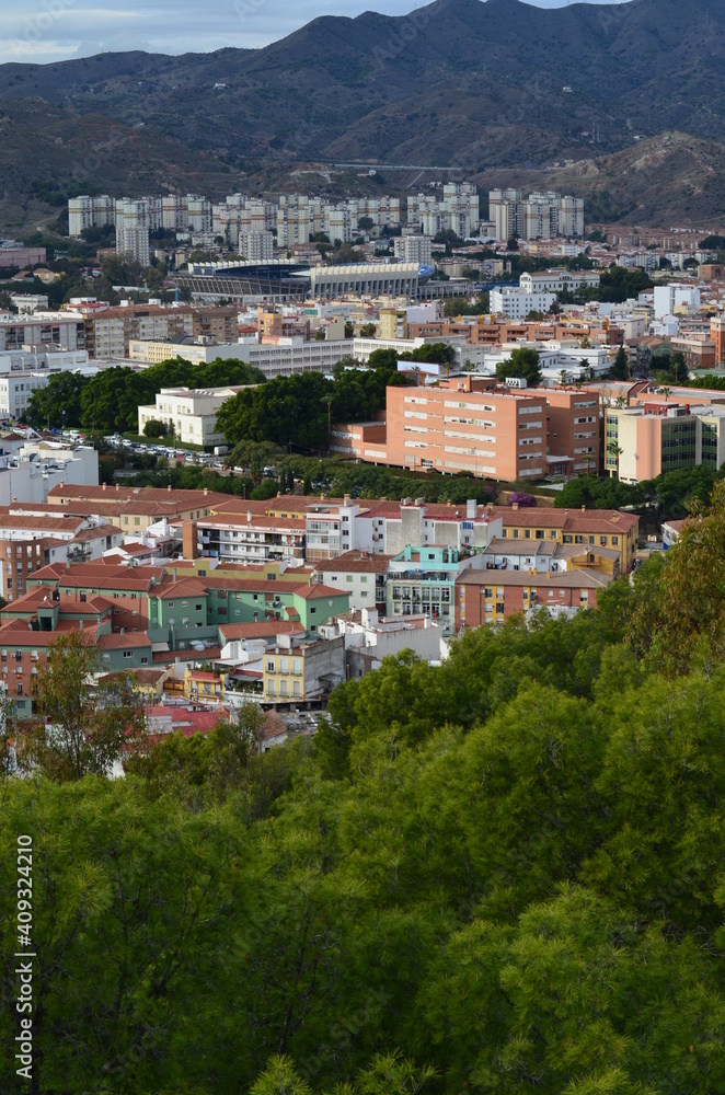 City of Malaga, Spain seen from Viewpoint Castillo de Gibralfaro. 