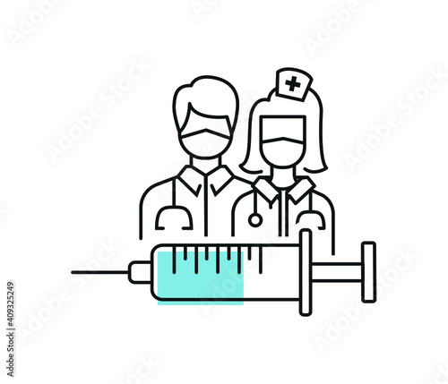 Female and male doctors are struggling with the virus, health, immune system and vaccines. healthcare concept vector illustration.
