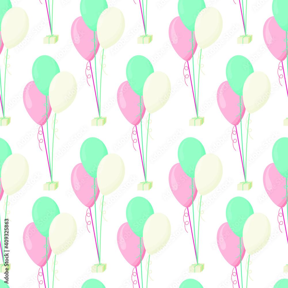 Vector seamless pattern with multicolor balloons. Design concept for baby shower, holidays, birthdays, greeting cards, festival, decoration, gift card
