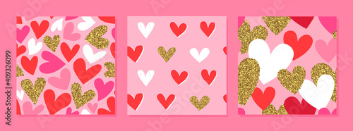 Valentine day pink gold glitter heart pattern set