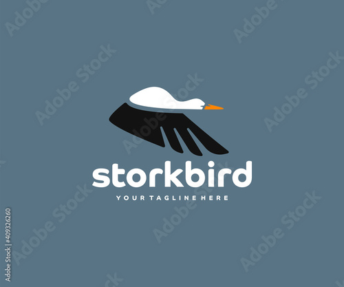Flying stork logo design. Flying bird vector design